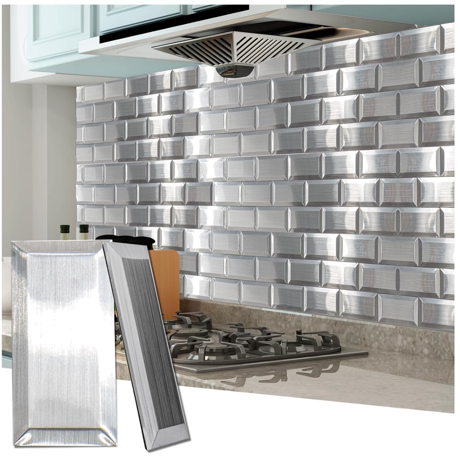 Modern Stainless Stick-On Subway Tiles, 100-Pcs, 3D Texture//