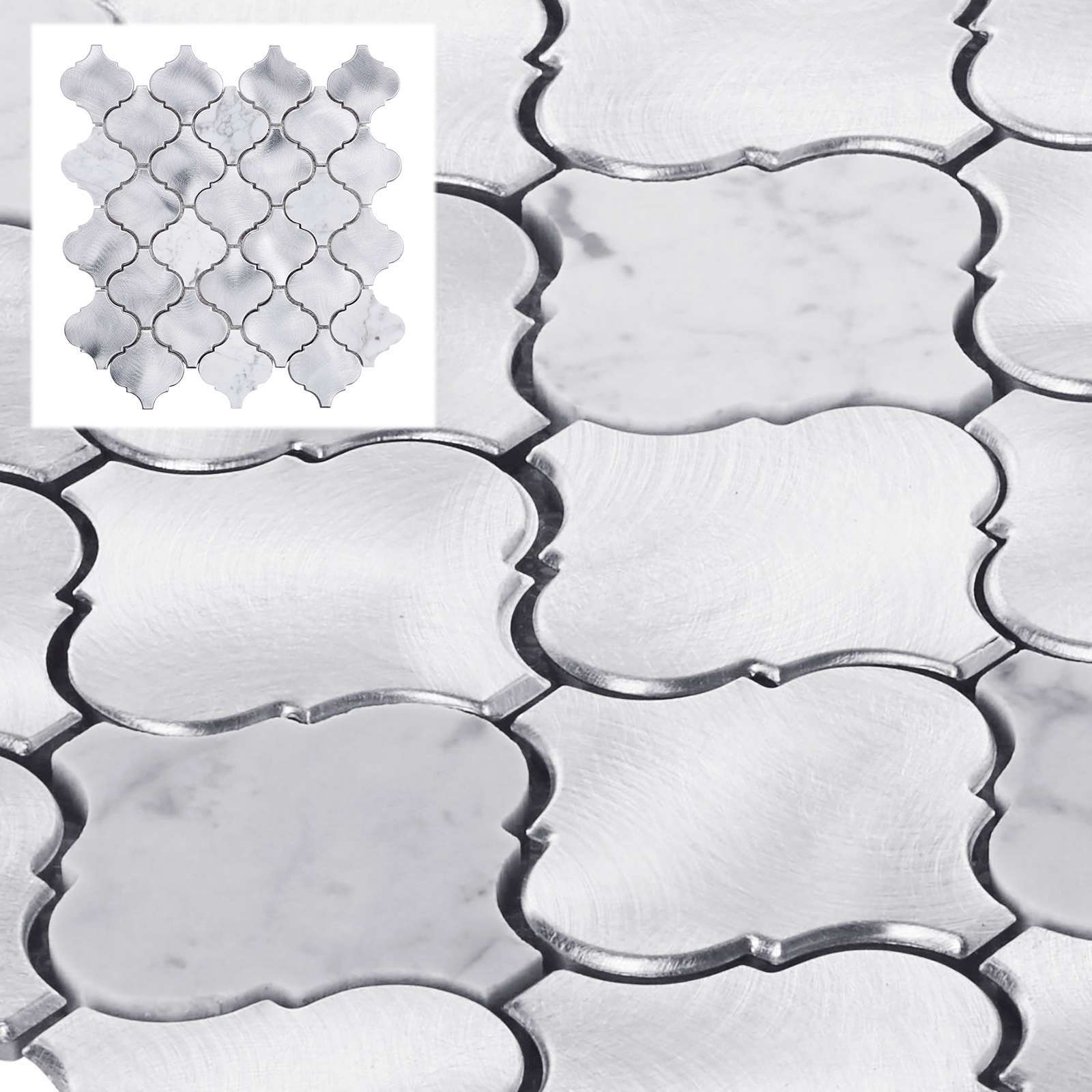 White Calacatta Marble Arabesque Aluminum Metal Mosaic Tile Kitchen Backsplash