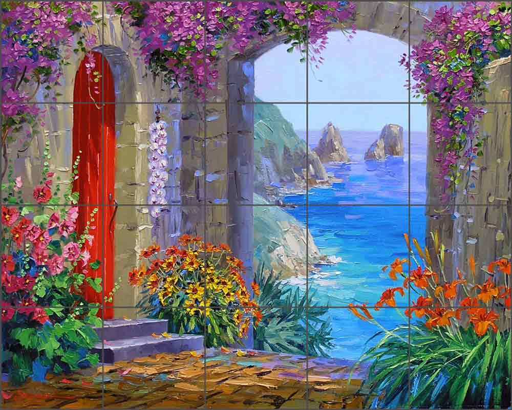 Mediterranean Tile Backsplash Mikki Senkarik Seascape Art Ceramic Mural MSA135
