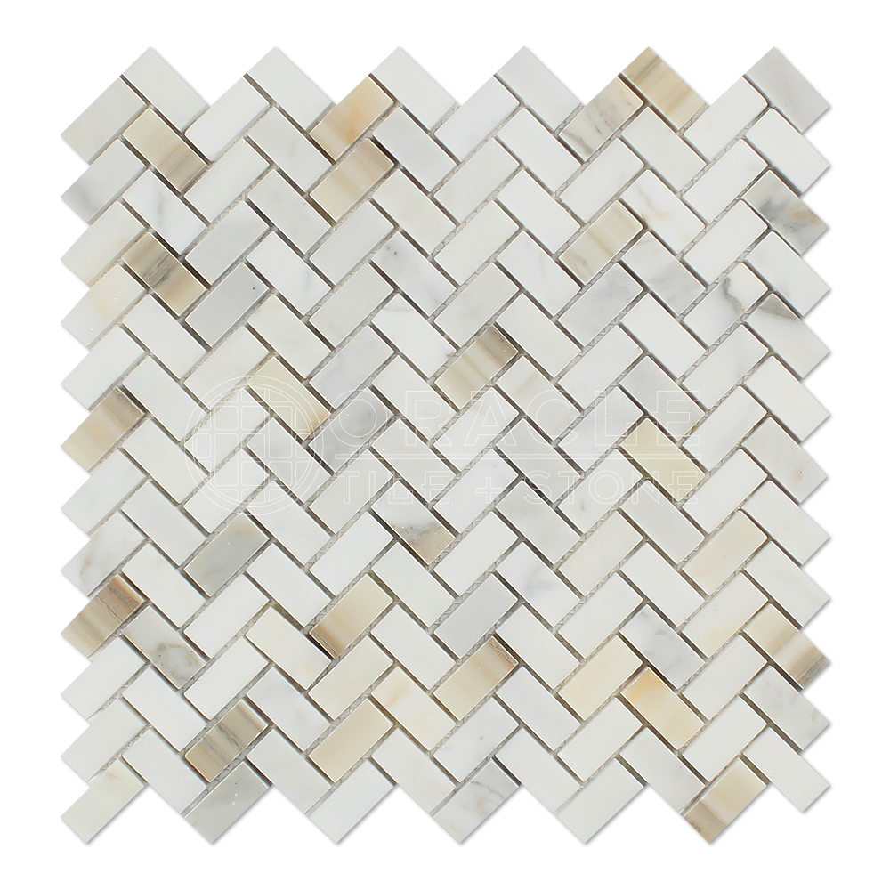 Calacatta Gold (Italian Calcutta) Marble Mini Herringbone Mosaic Tile