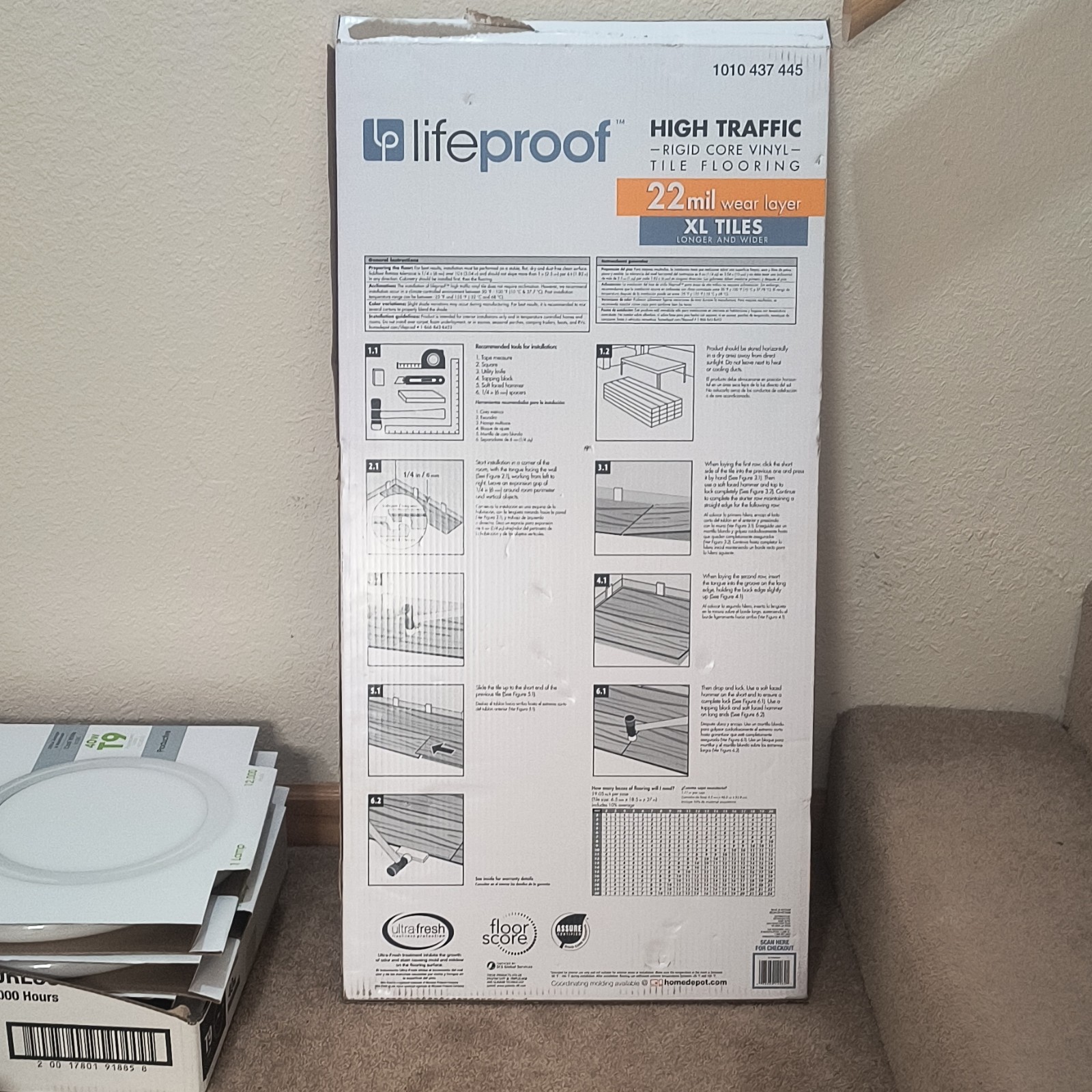 Lifeproof High Traffic Rigid Core Vinyl Tile Slate 22mil XL Drop-Lock Waterproof