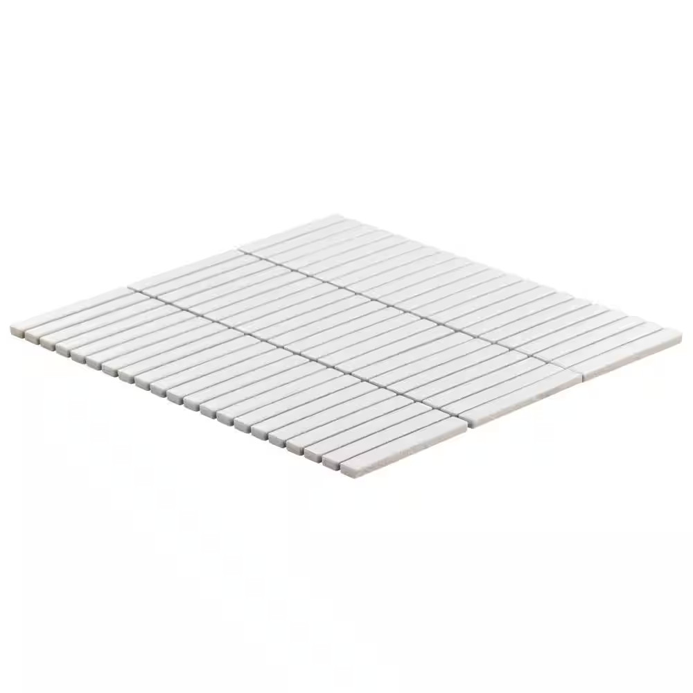 Motif Stacked White Matte 11.19 In. X 11.9 In. Porcelain Mosaic Floor and Wall T