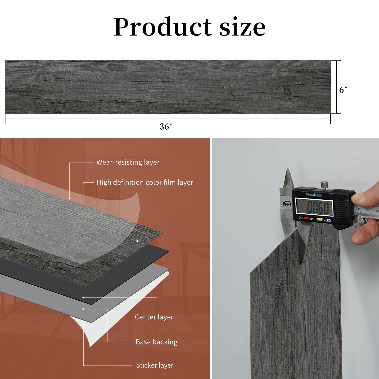 Peel and Stick Floor Tile, 54 Sq.Ft Self Adhesive Vinyl Flooring Plank, 36 Pi…