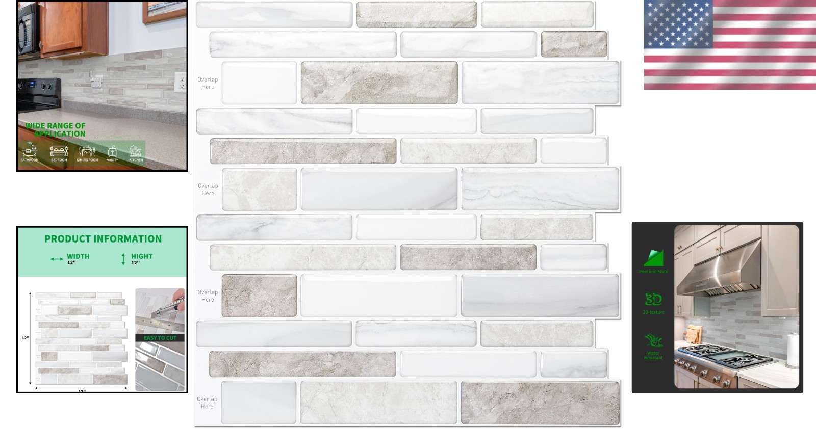 10 Sheet Marble Peel and Stick Backsplash, Beige & White