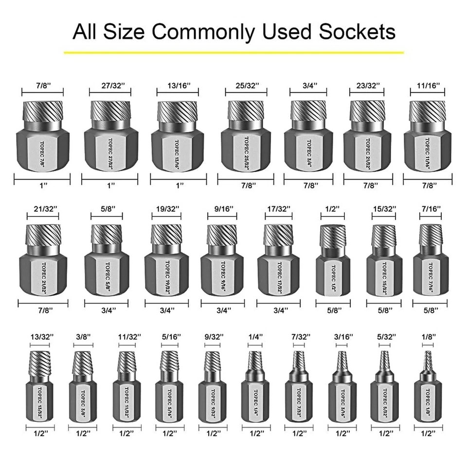 Topec 25Pcs Screw Extractor Set, Hex Head Multi-Spline Easy Out Bolt Extracto…