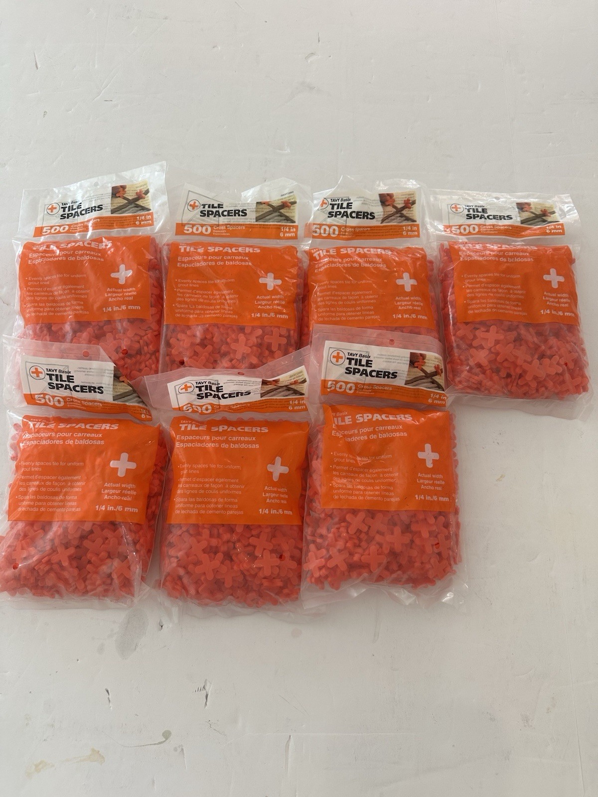 LOT OF 7 – Tavy Basix Tile Spacers 1/4in 6mm 500 Cross Pcs Orange Plastic