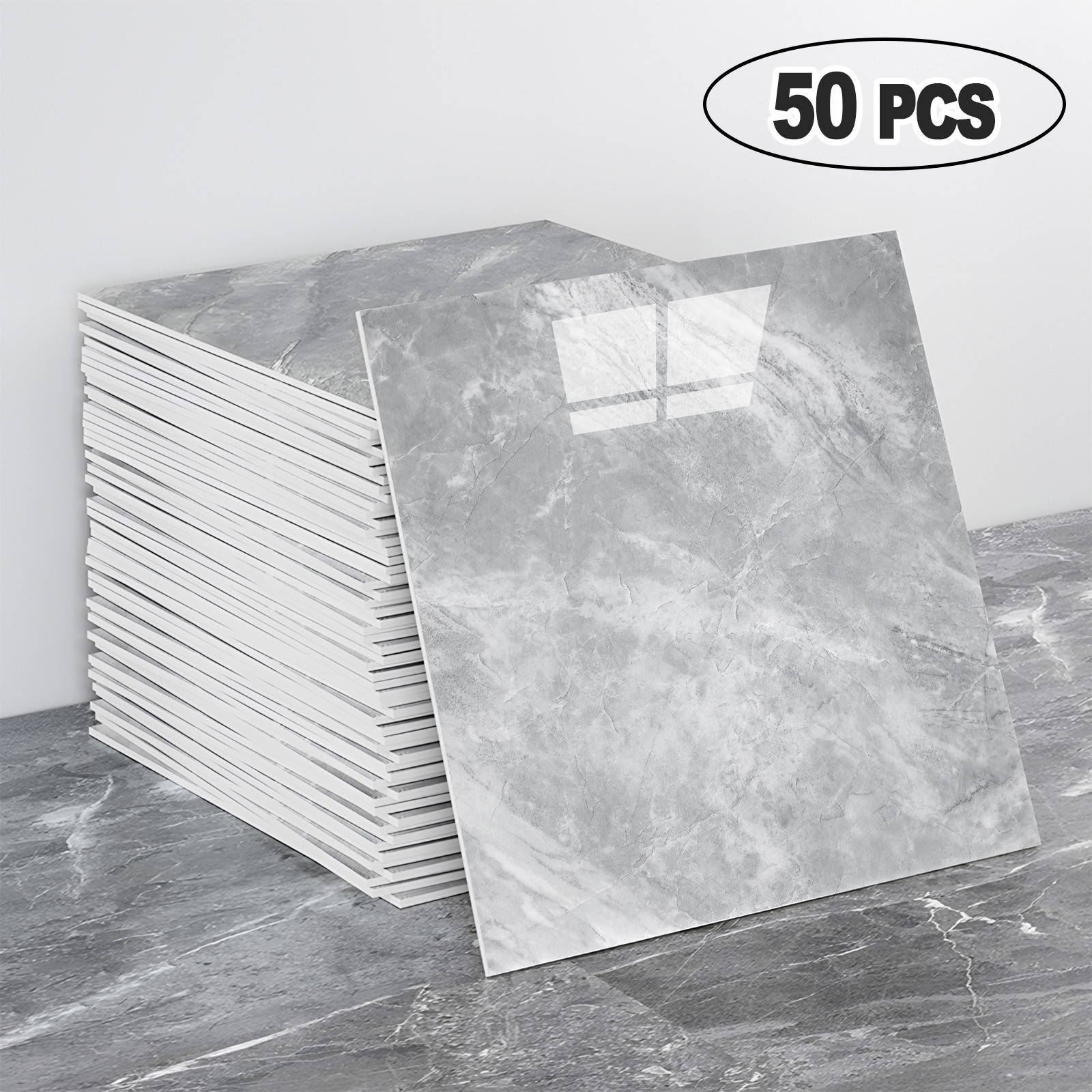 50Pcs Peel & Stick PVC Marble Wall Panels 12×12″ Foam Tile Stickers for Bathroom