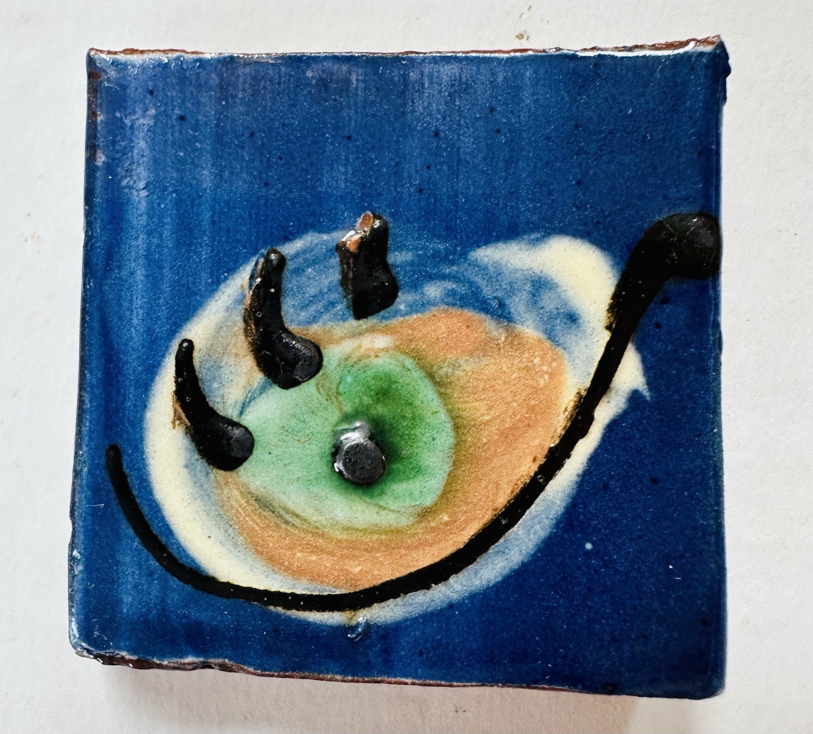 3 Vtg Cobalt Blue Ceramic Telavera Wall tiles 2 1/8” , 1 7/8” Handmade 1950s