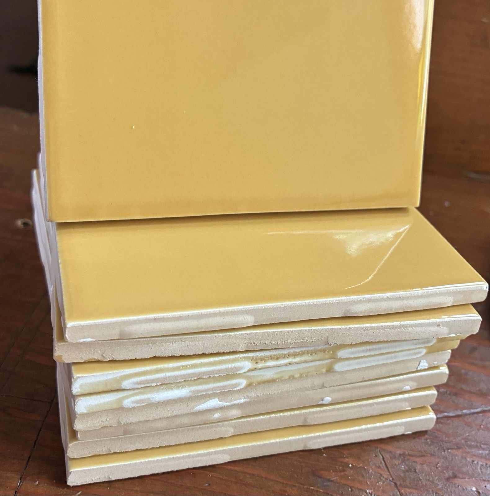 Lot of 9 Ceramic Roca Tile Mustard Yellow 4-1/4″ x 4-1/4″ USA