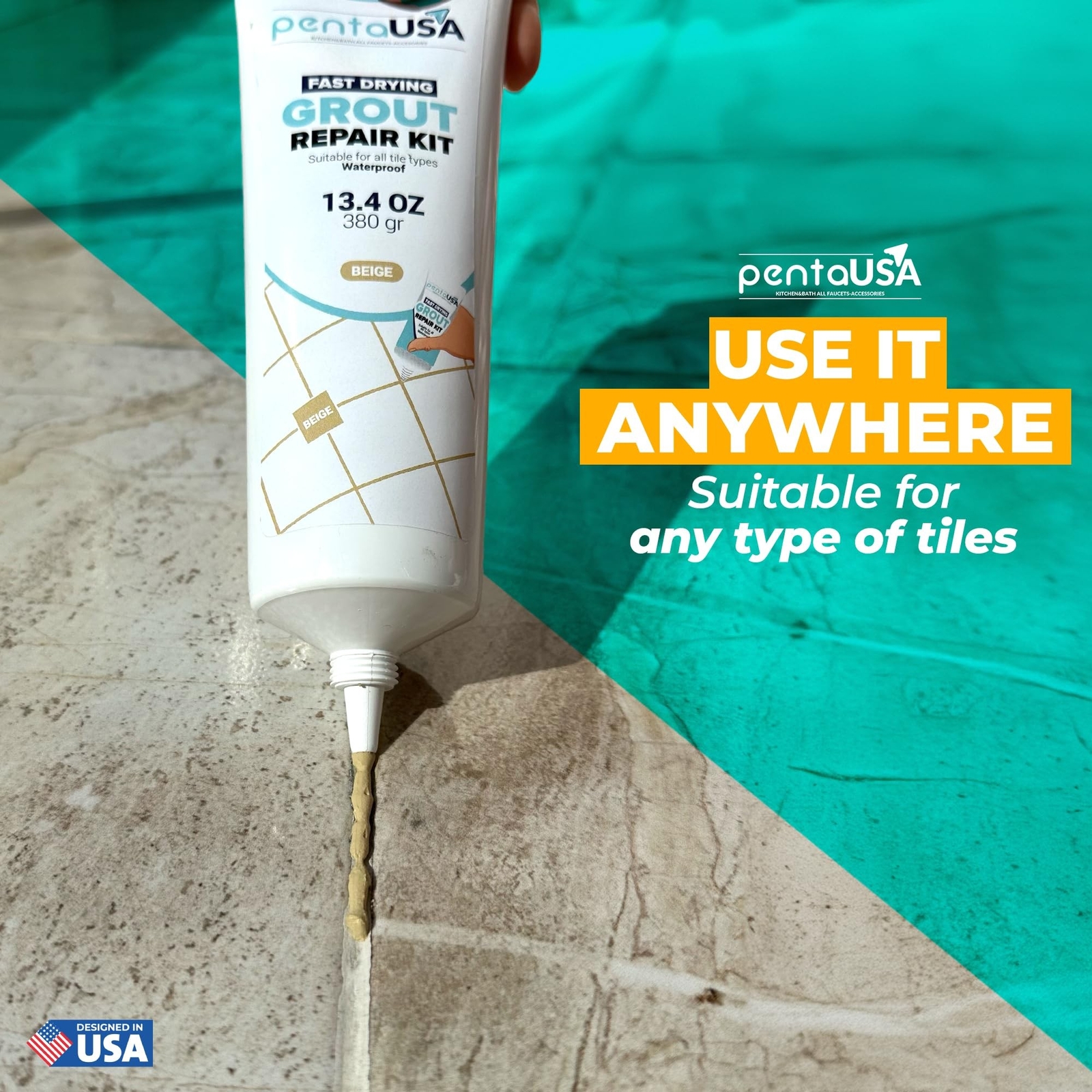 PentaUSA Tile Grout – Large Grout Filler Repairs Renews Tube, Fast Drying Gro…