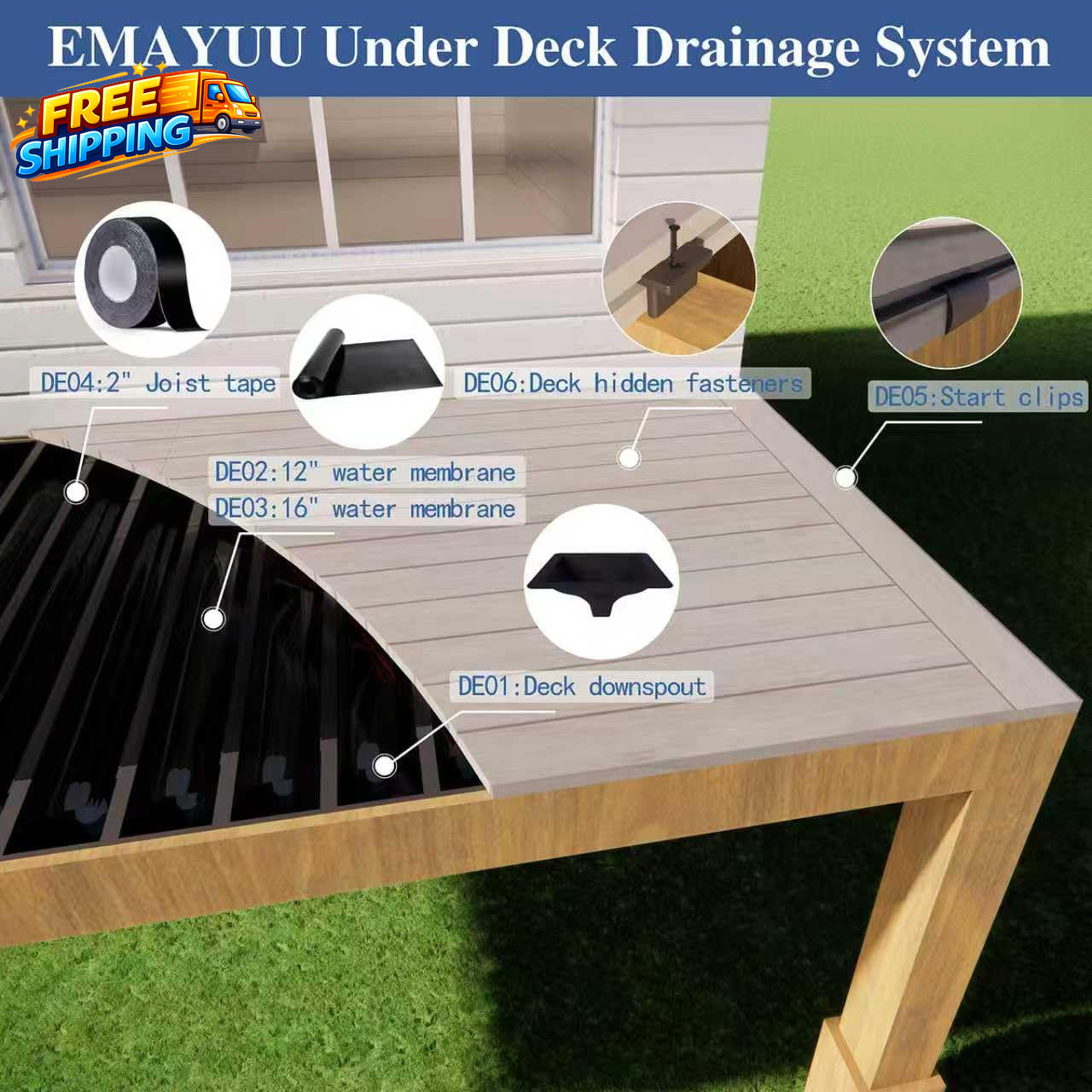 1PCS 50FT Black Waterproofing Membrane Black for under Deck Drainage System
