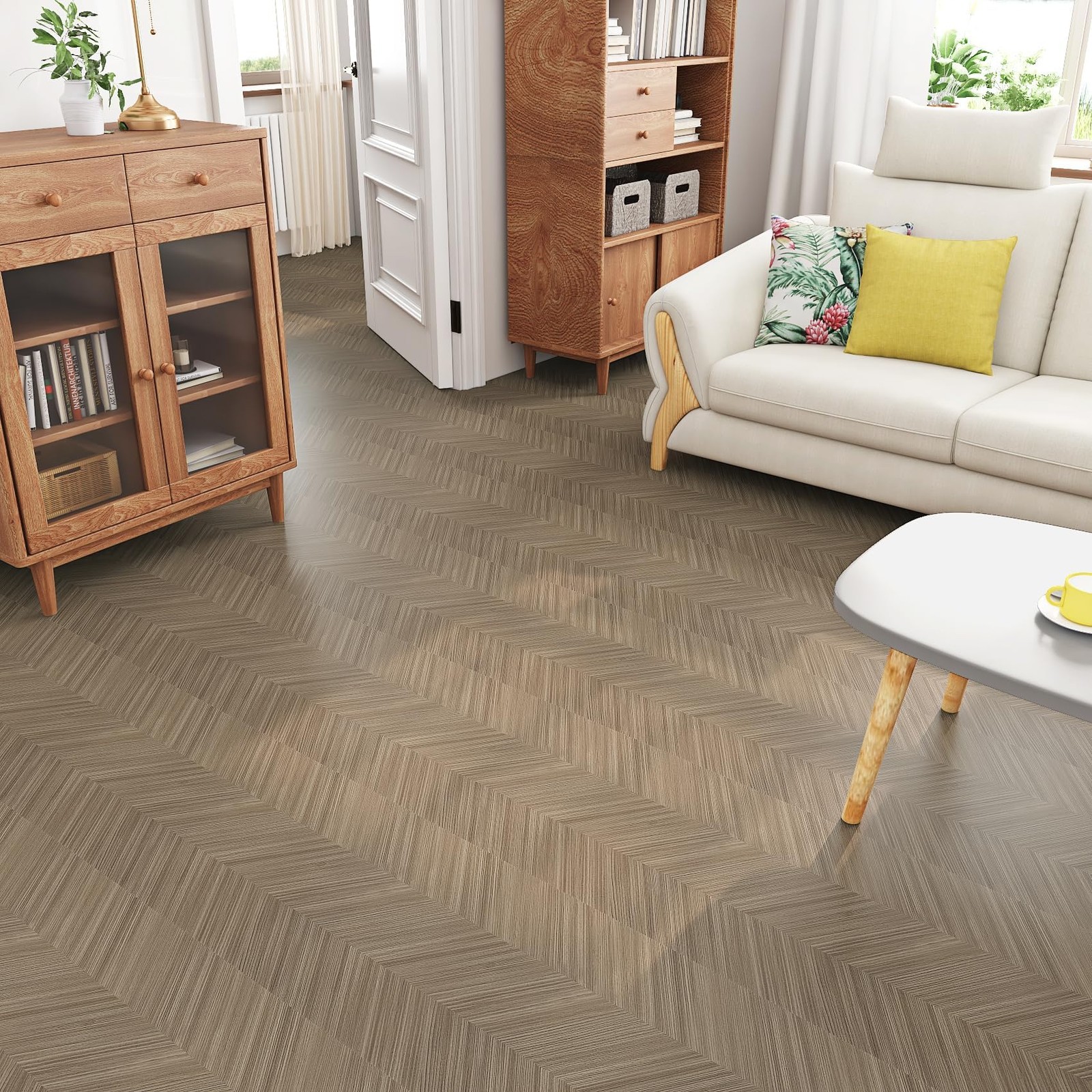 Herringbone Wood Grain Contact Paper for Floors PVC Waterproof Linoleum Floor…