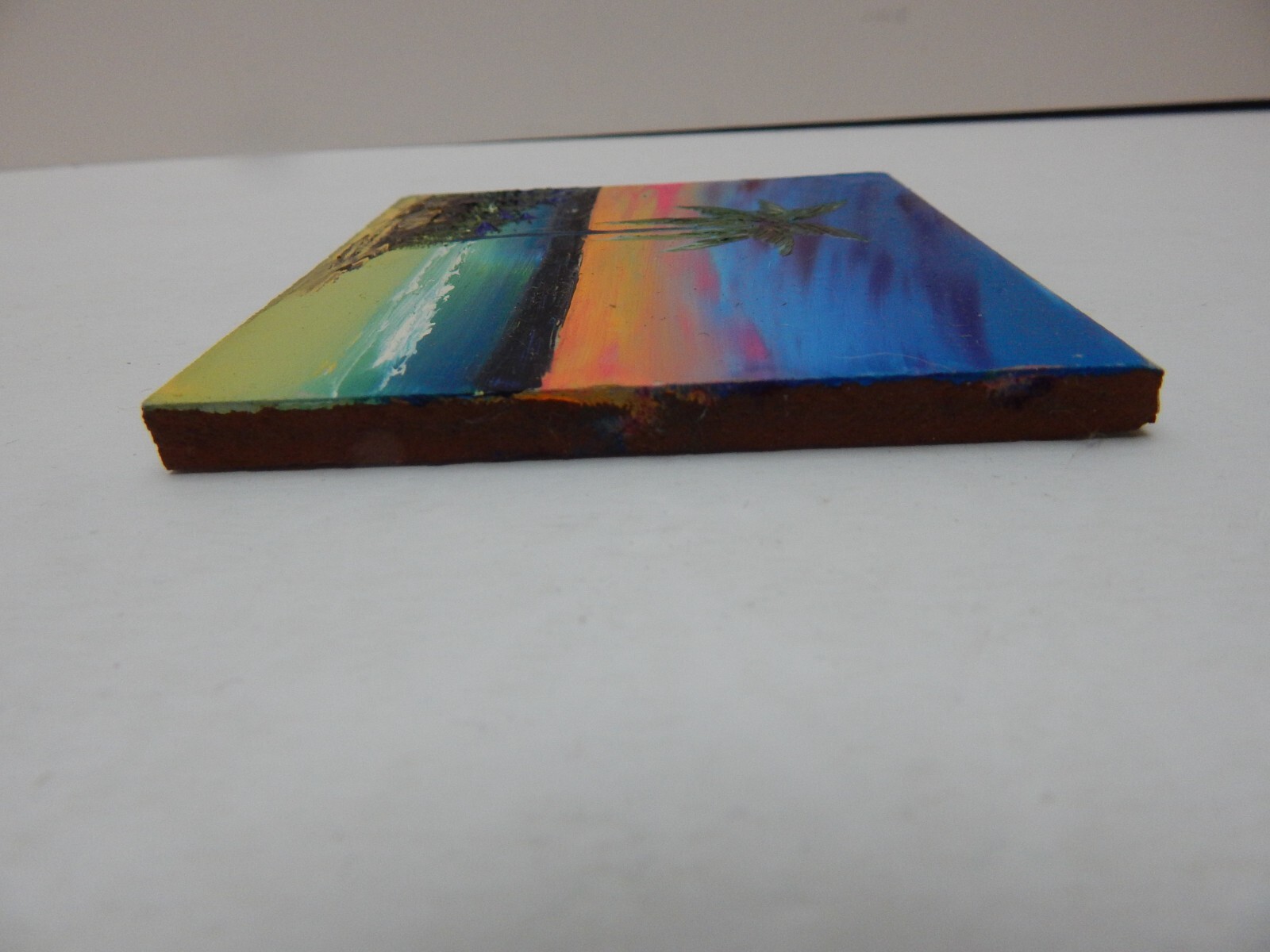 Painted Clay Tile Beach Water Palm Tree Sunset 4 In X 4 In Bathroom Kitchen w278