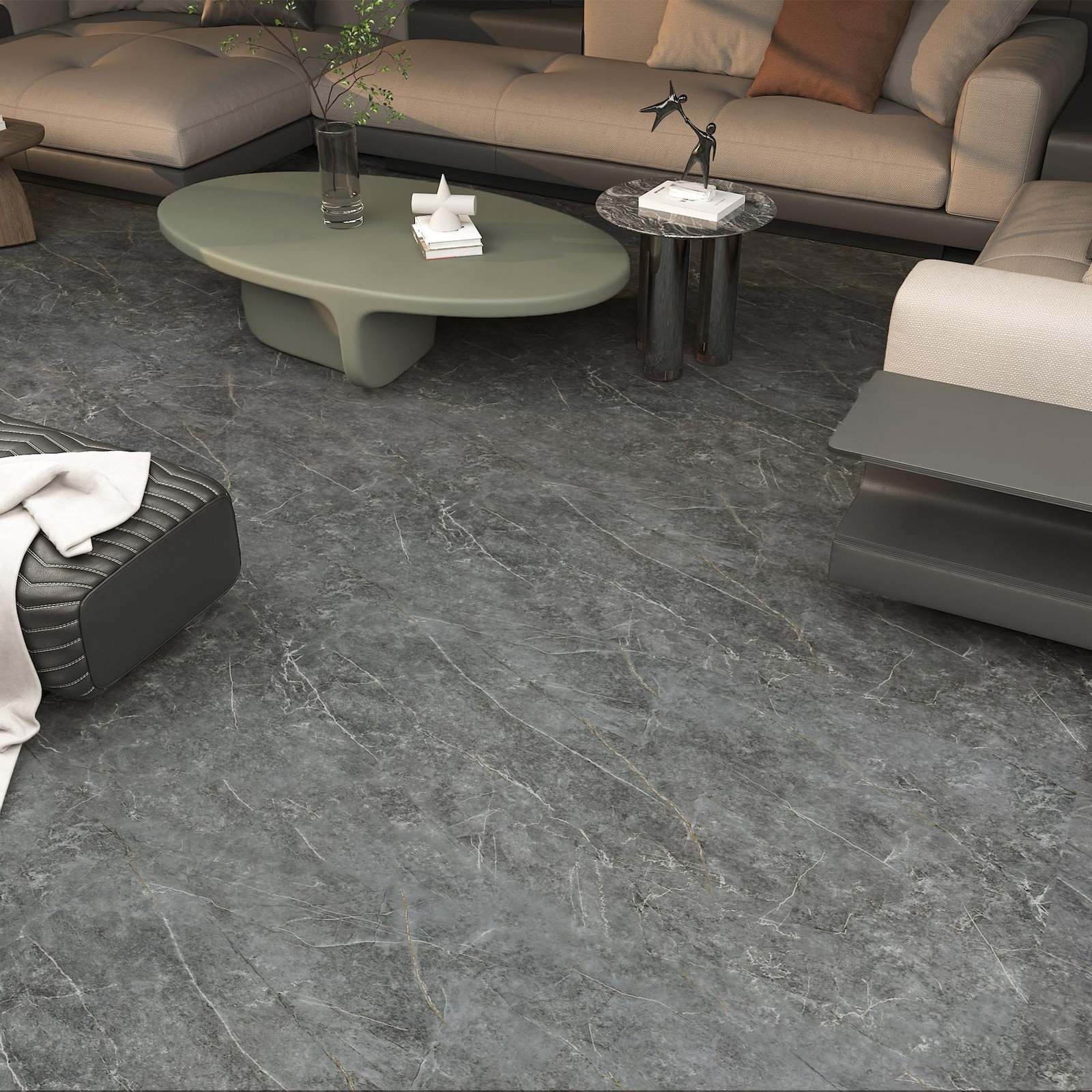 Grey Marble Peel and Stick Matte Flooring Waterproof Stick on Flooring 24″x19…