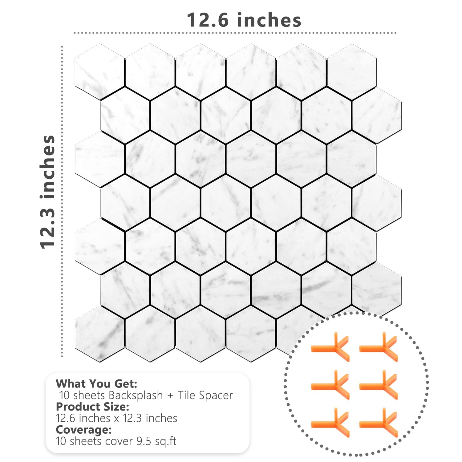 Peel and Stick Backsplash for Kitchen, Self-Adhesive Tile Hexagon Mosaic Tile…