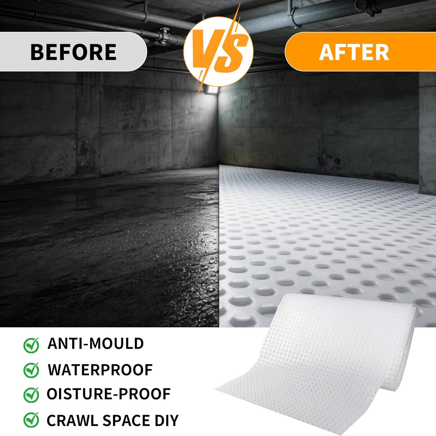 Dimple Drainage Matting 3.3’ X 50’ High-Density Polyethylene Foundation Drainage