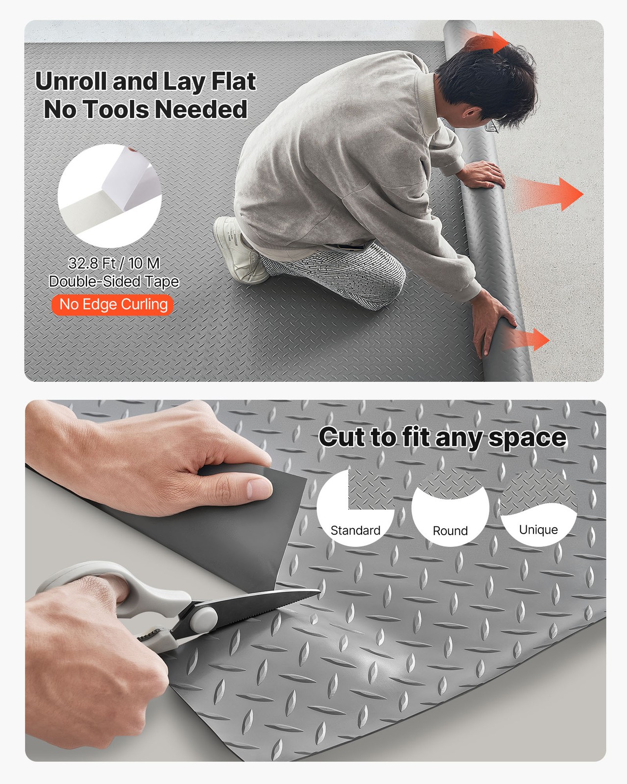 VEVOR Garage Floor Roll 7.5×20 ft PVC Diamond Mat Non-Slip Silver Gray