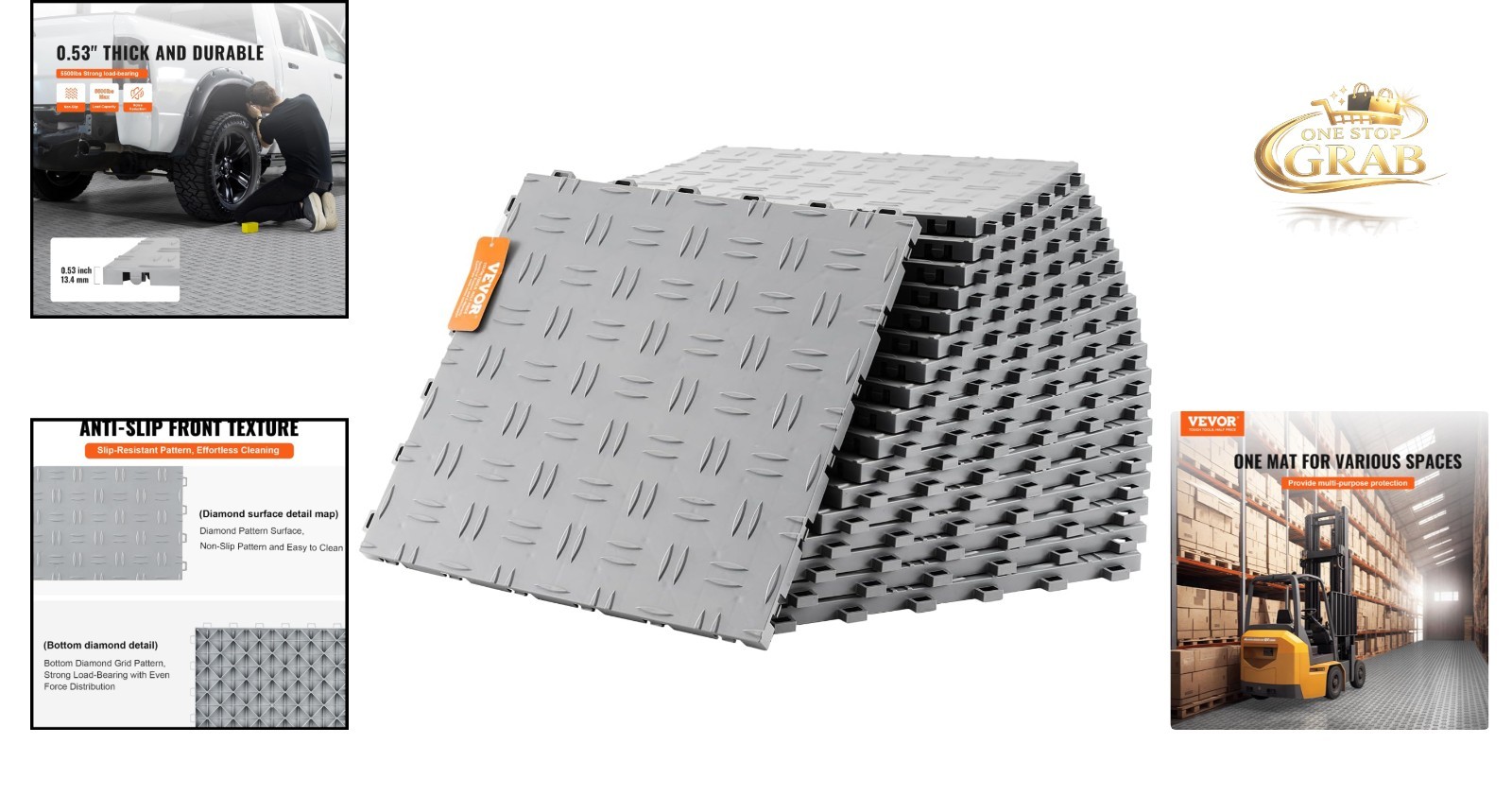 Garage Floor Tiles 12×12 inch Silver Interlocking Non-slip 25 Pack
