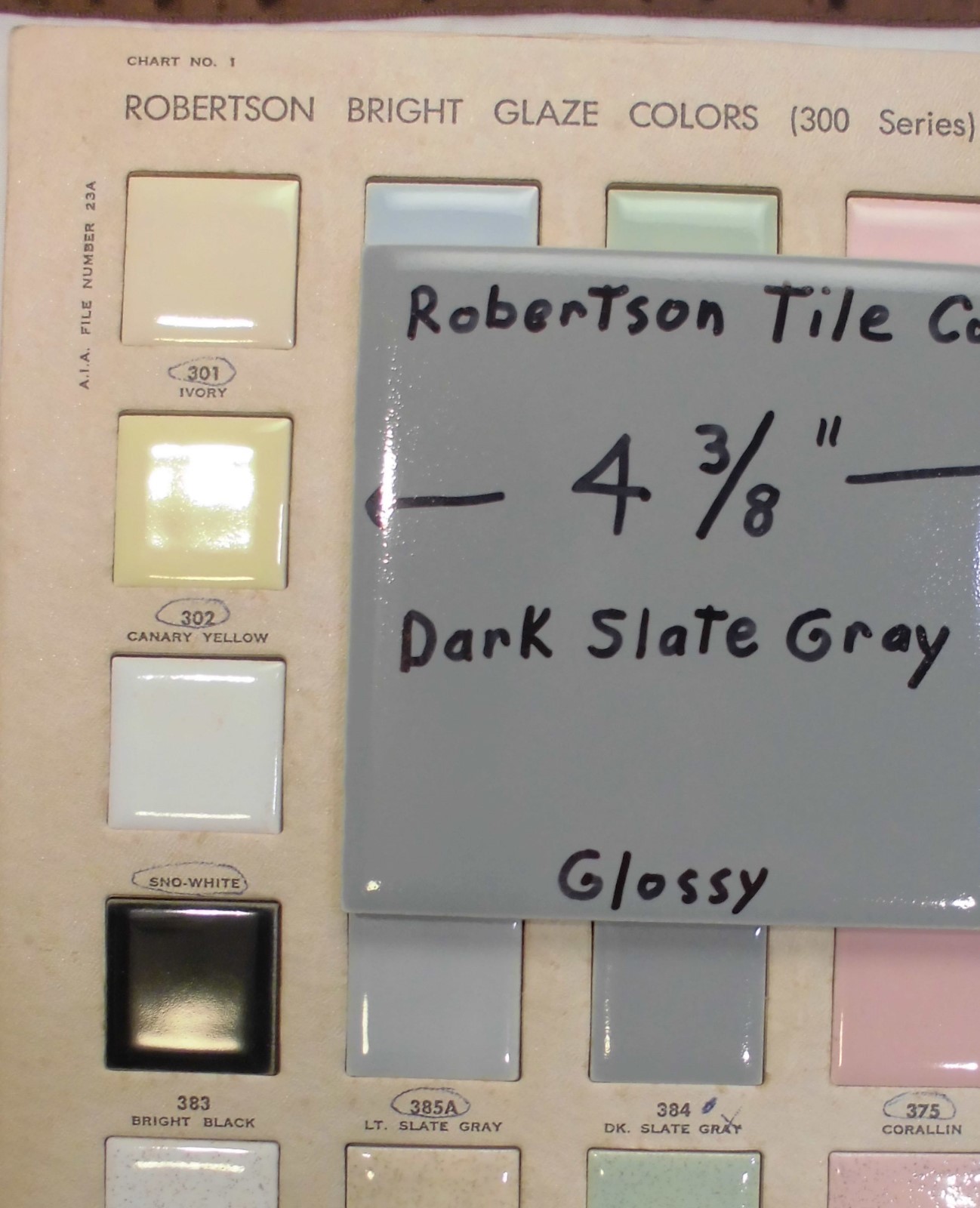 1 pc. Dark Slate Gray: 4-5/16″- 4-3/8″Glossy Ceramic Wall Tile by Robertson Co.
