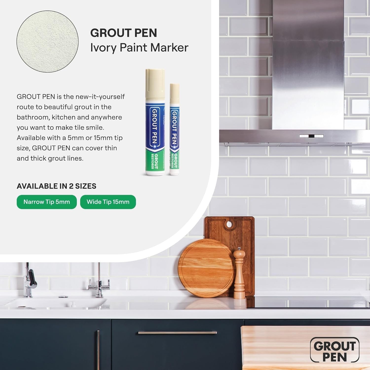 Grout Pen Ivory Tile Grout Paint: Waterproof, Narrow 5mm Tip (7mL) – 3 Pack