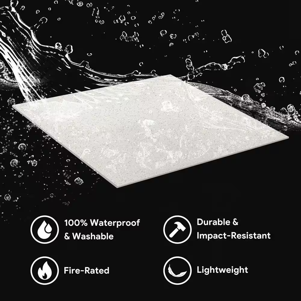 2 X 2 Ft. Smooth Pro White High-Grade PVC Drop Ceiling Tile, Waterproof, Washabl