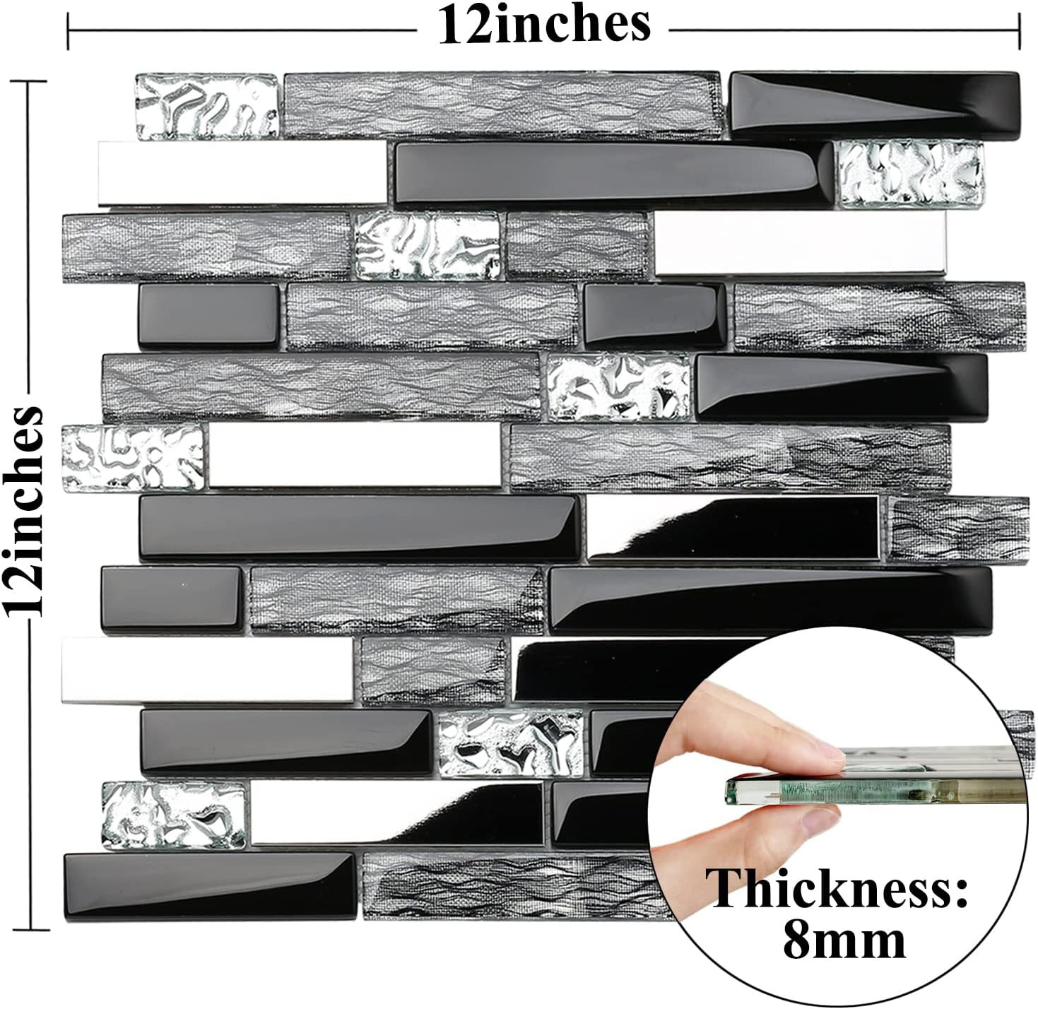 Elegant Black Crystal Glass Mosaic Tile for Kitchen & Bath Backsplash 5 sqft