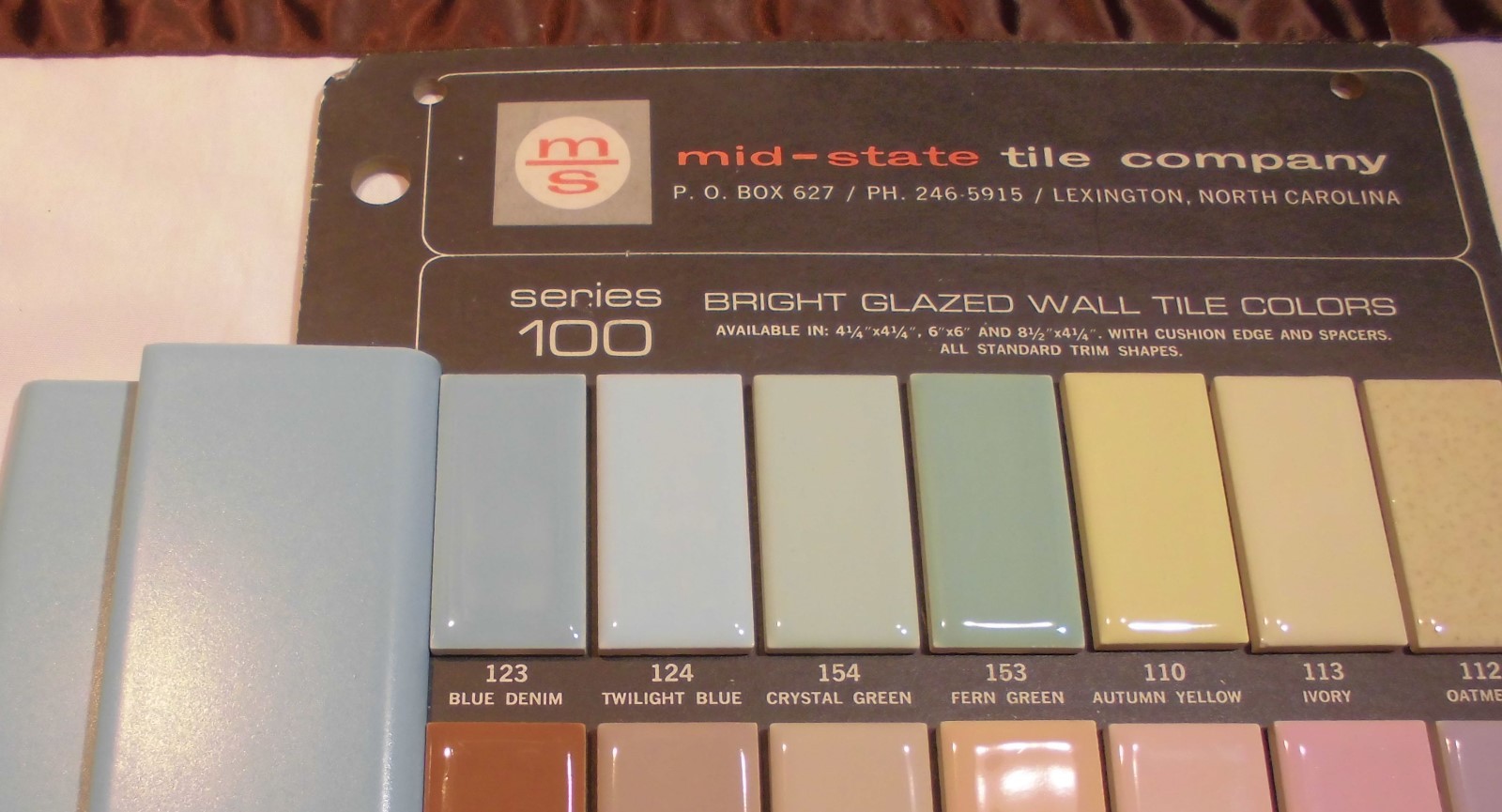 6 pcs. Matte *Blue Denim* Ceramic Cap Bullnose Trim tile by Mid-State NOS