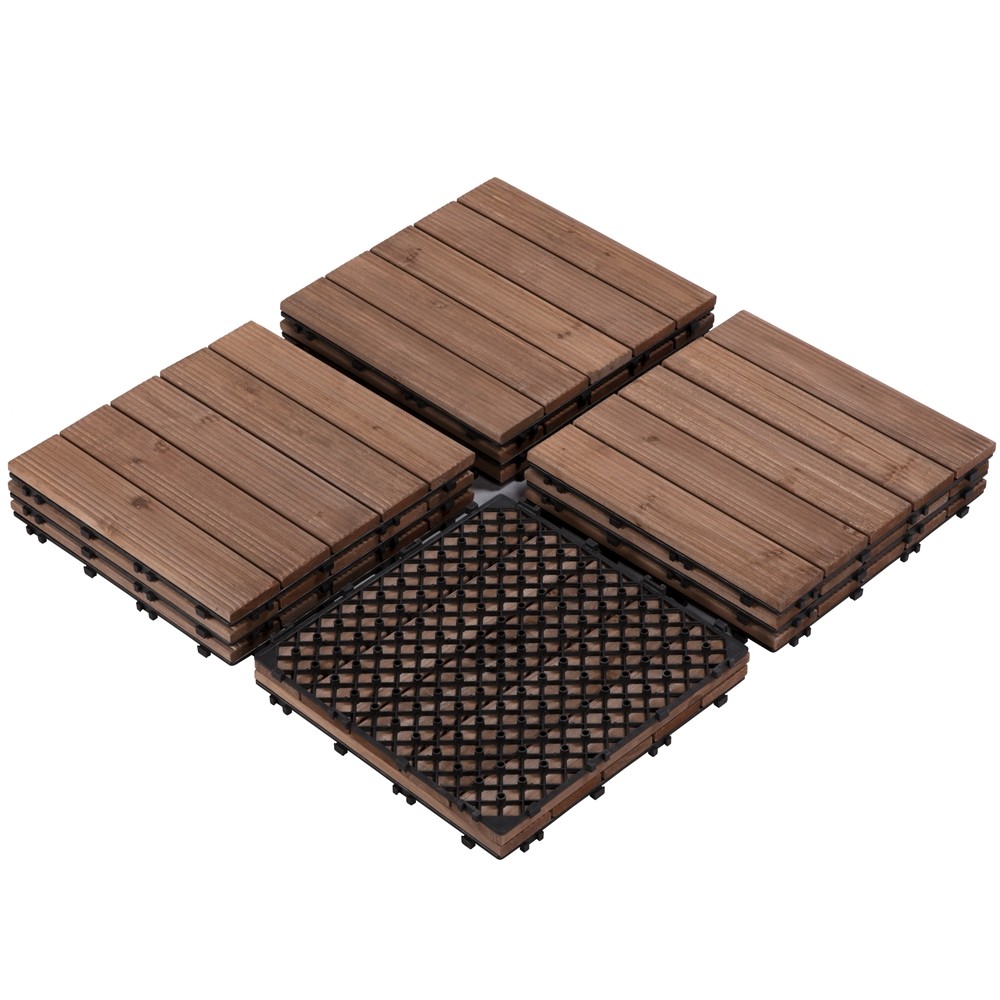 11pcs Wooden Waterproof Plastic Interlocking Flooring Tiles Indoor & Outdoor