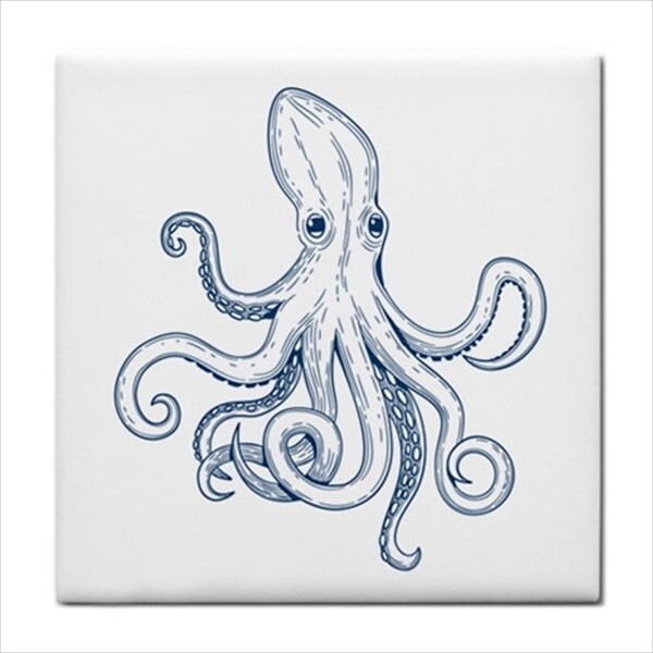 Octopus Ceramic Backsplash Border Tiles Set Of 4 Nautical Art Craft Tile