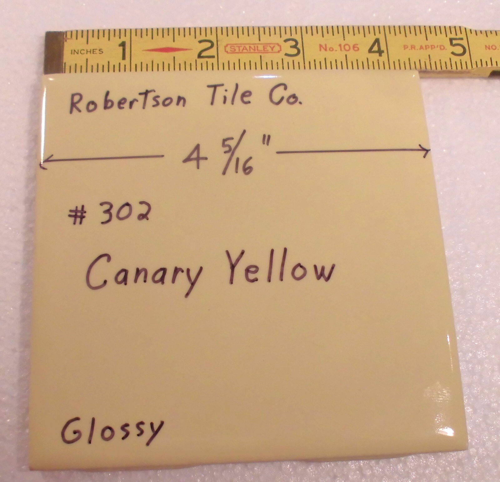 1 pc. Canary Yellow: 4-5/16″ Glossy Ceramic Tile by Robertson Co. #302, NEW