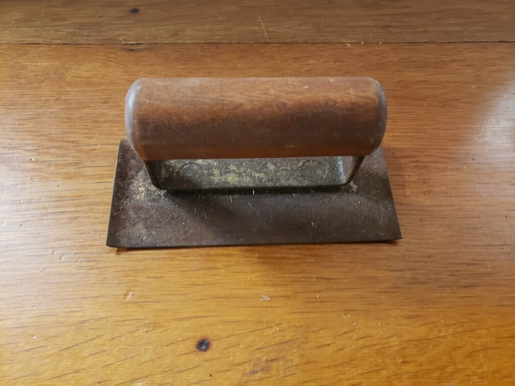 Vintage Wooden Handle Tile Mud Trowel with Curved Side For Edges 6″ x 2 7/8″