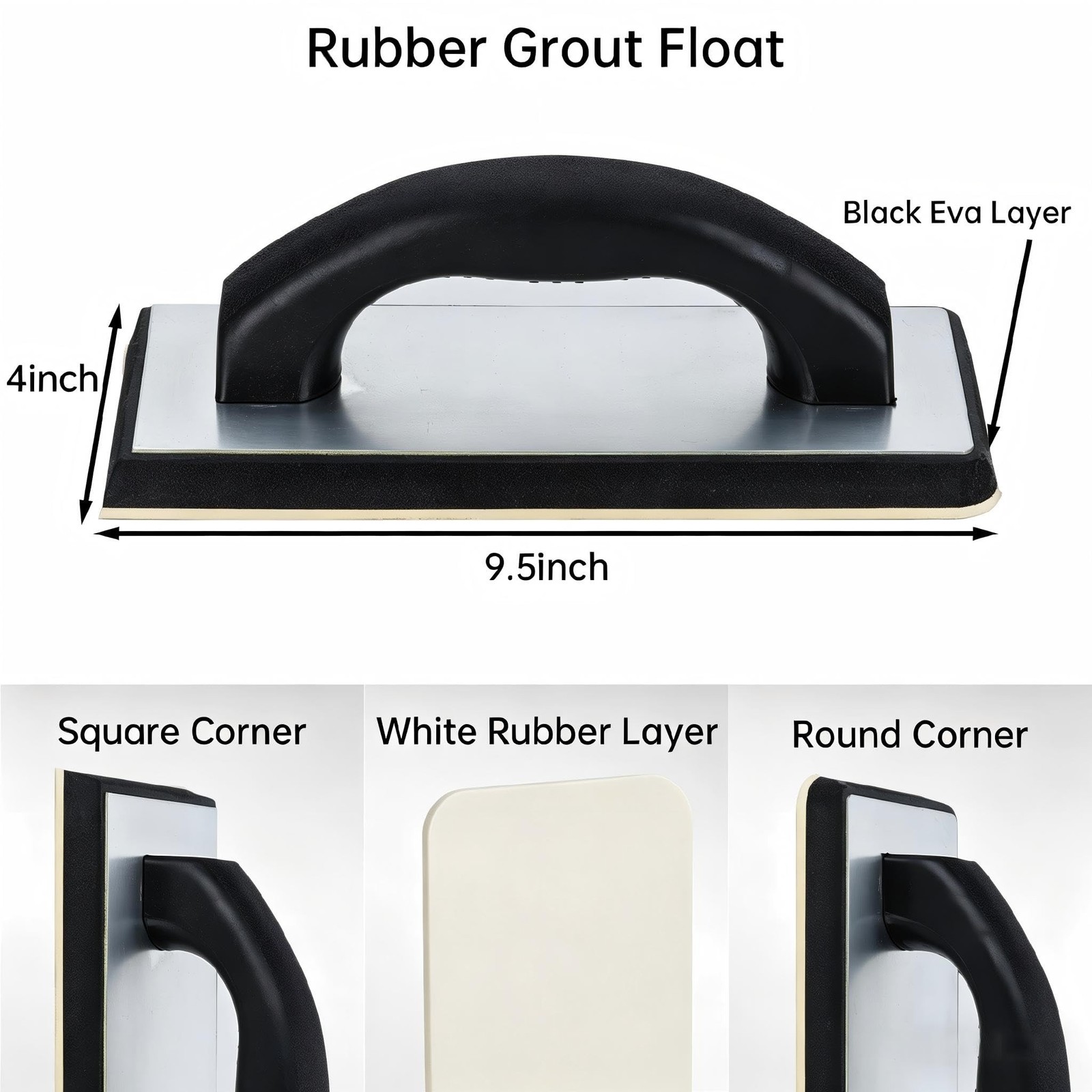 Square Notched Tile Trowel Set, with Rubber Grout Float,Grout Sponge and Work…