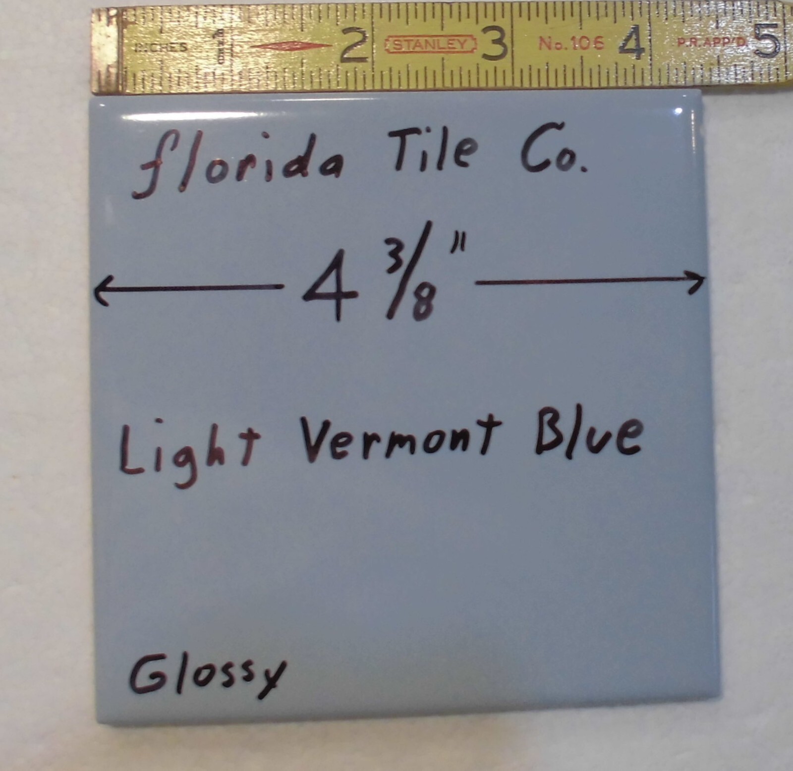 1 pc. Vermont Light Blue: 4-3/8″ Glossy Ceramic Tile by Florida Tile Co. NEW