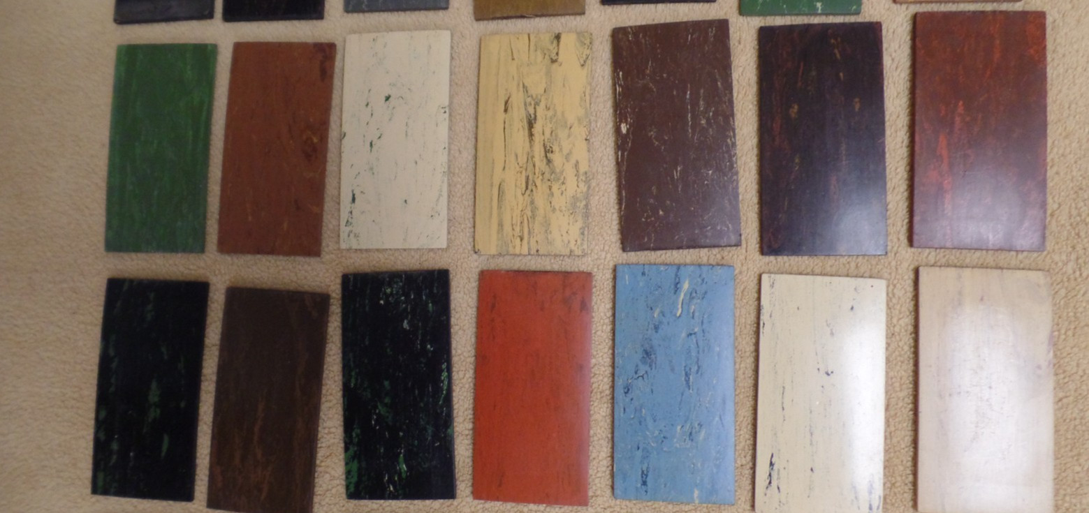 Vintage floor tile samples, Royalite, Paul Coste, Inc. Providence RI, with box
