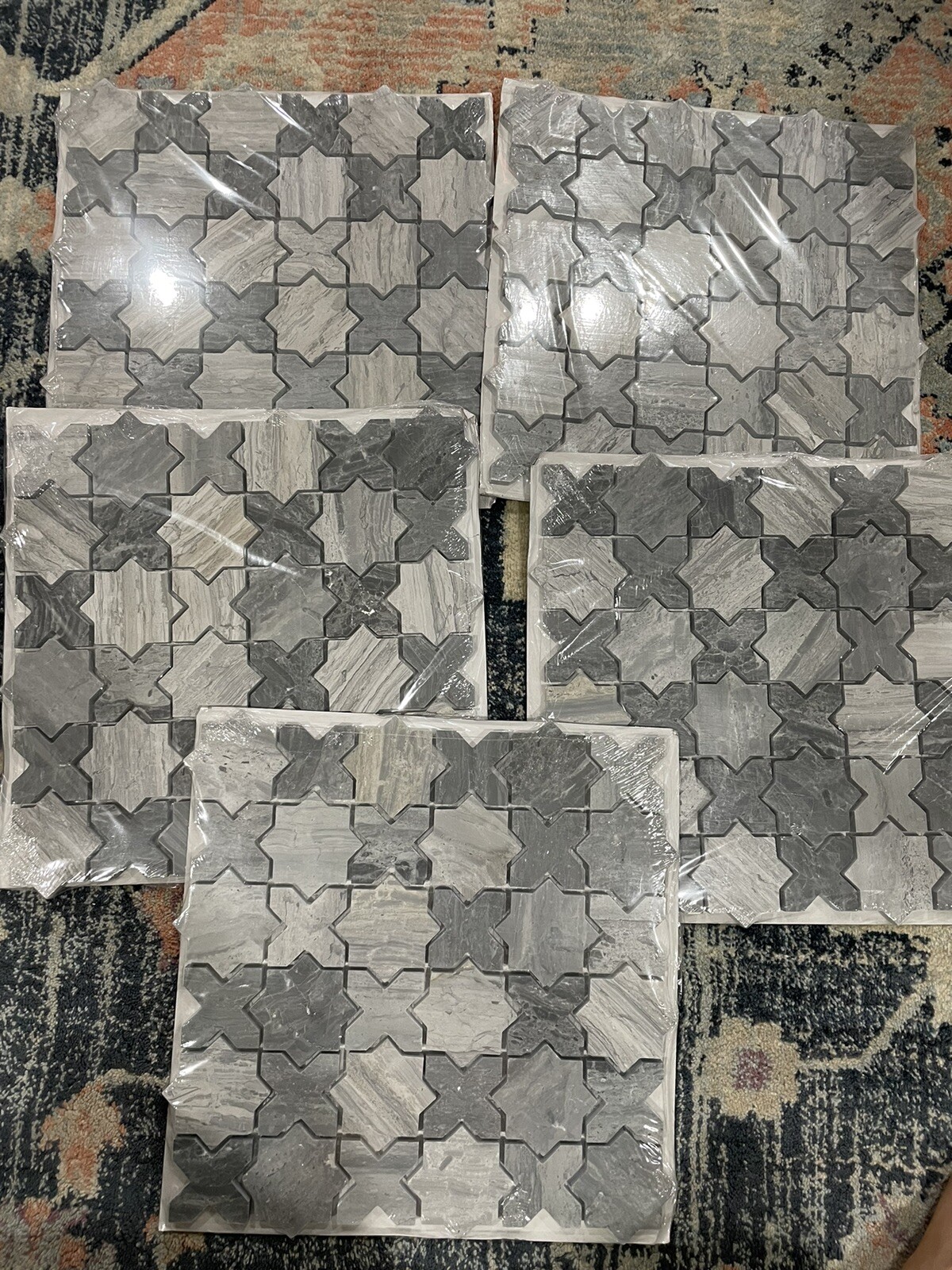 5X Sheets MSI Montague Blue Oak Polished Mosaic Marble Floor Wall Tile 0.97 Sqft