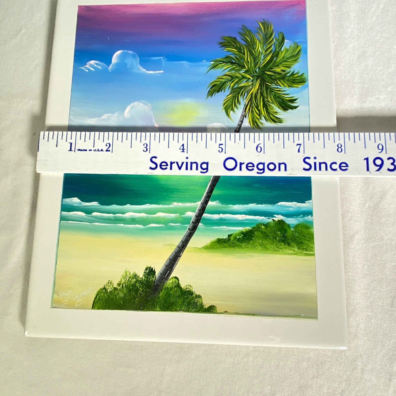 2 Hand Painted Ceramic Tile Wall Art Backsplash Border Mexico Ocean Palm Tree