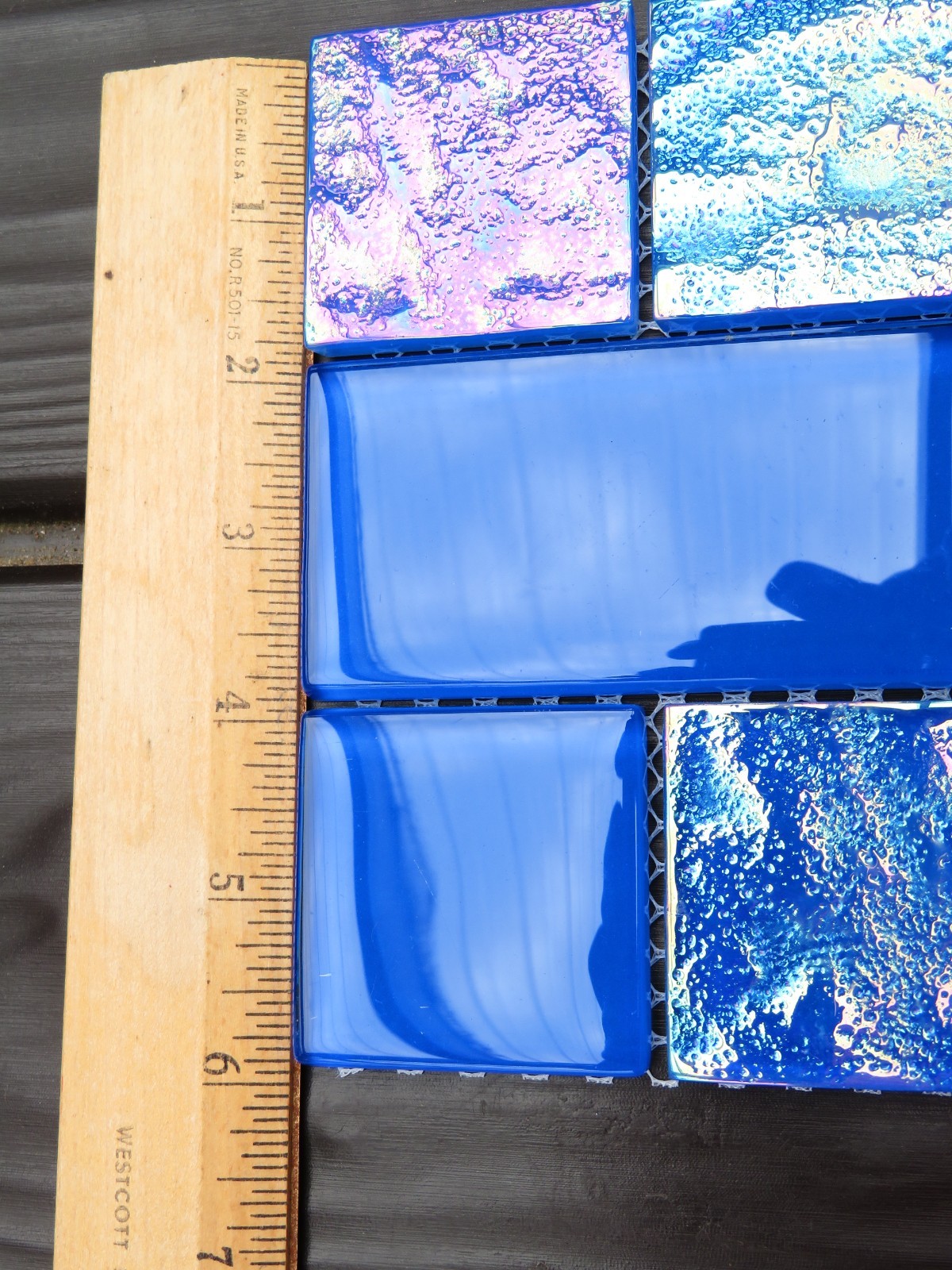 Tiles Iridescent Glass Weatherproof Sheet of 12″ x 6″ Wavy & Smooth Unused Blue