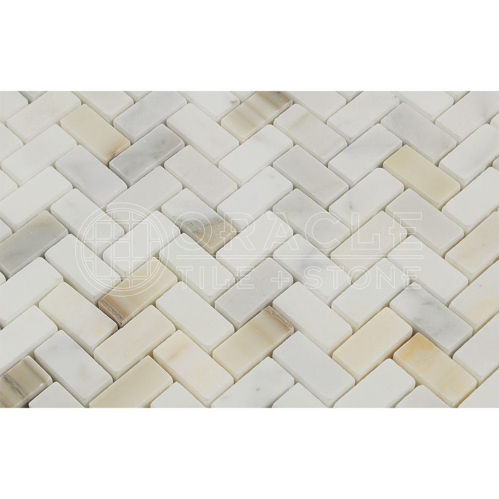 Calacatta Gold (Italian Calcutta) Marble Mini Herringbone Mosaic Tile