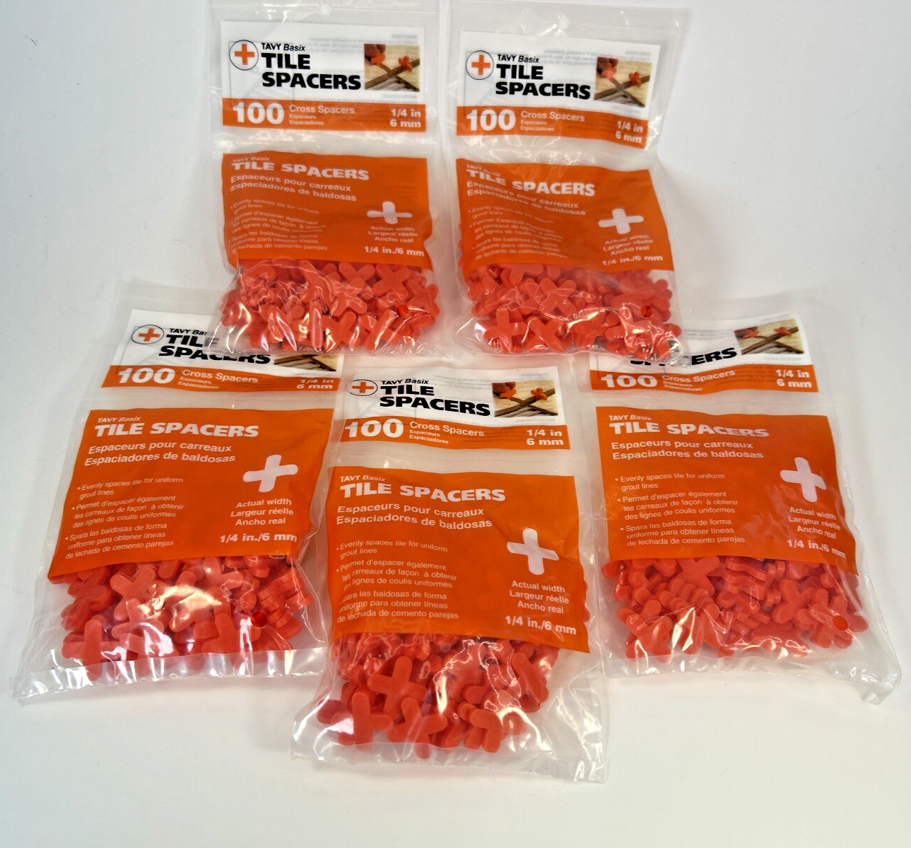 Tavy Basix | Cross Tile Spacers | 1/4in- 6mm | 500 Pc. Five Pack | New