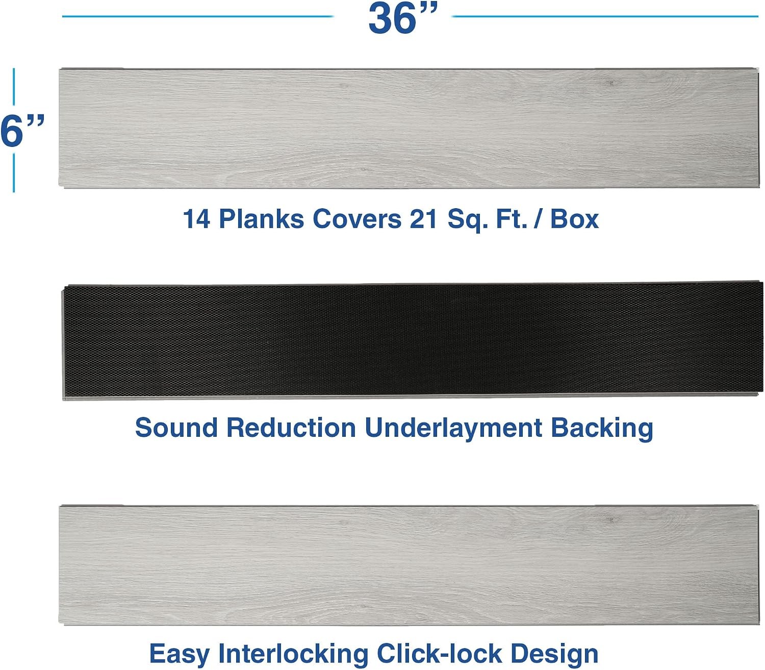 Interlocking Vinyl Flooring Planks 36″ X 6″ 14 Planks Covers 21 Sq.Ft Per Box