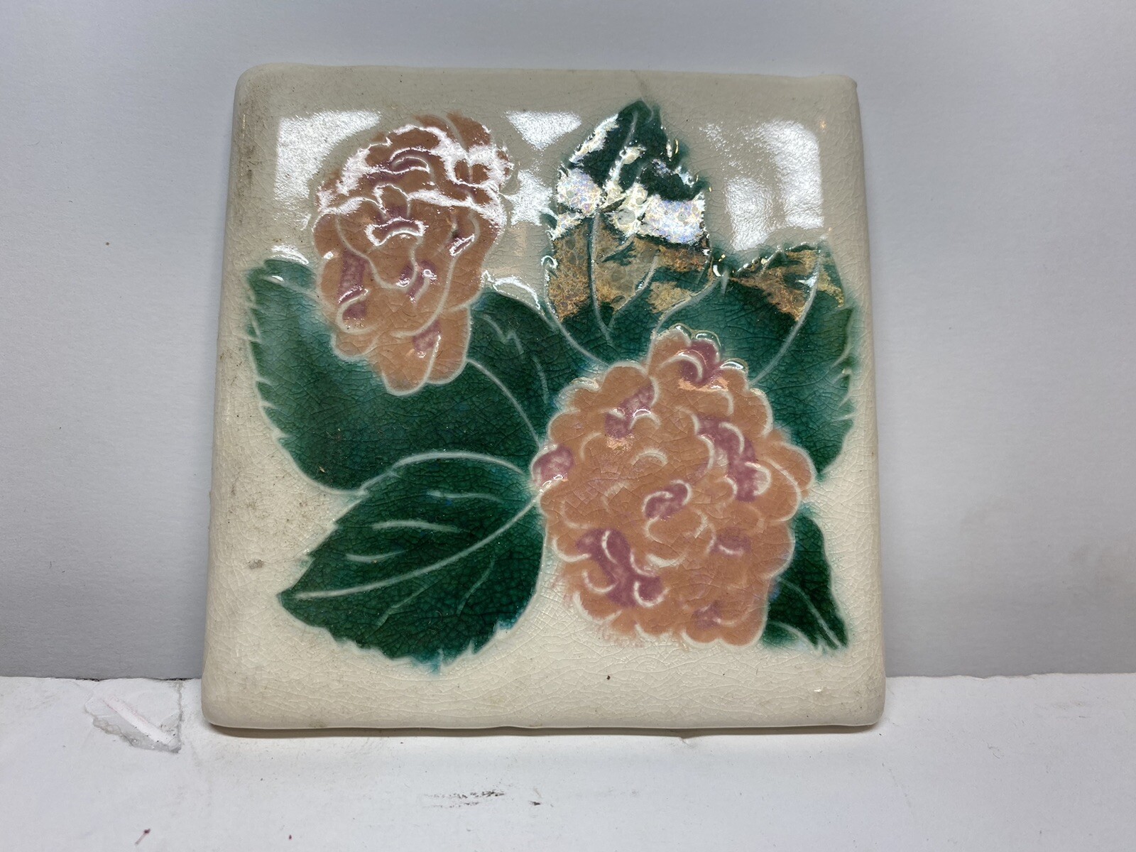 Vintage Ceramic Porcelain Kiln Fired Floral 4” Tile