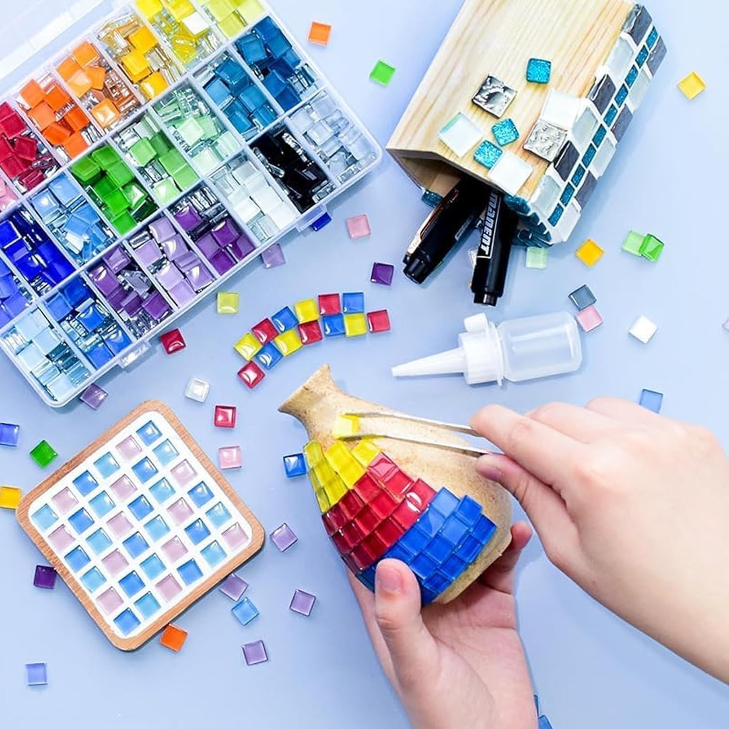 Water-Resistant Square Glass Mosaic Tiles – 350 Pcs Ideal for Indoor & Outdoor