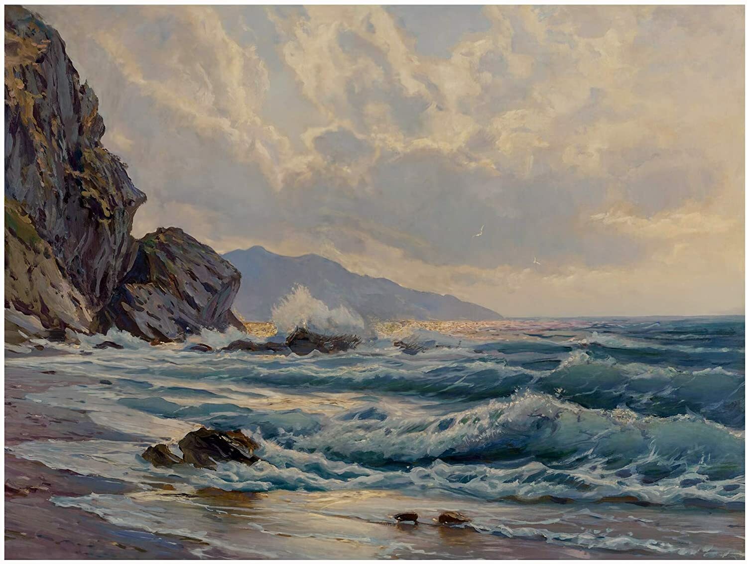 Coastal Seascape Ocean Waves Rocks Tile Mural Kitchen Backsplash Marble Ceramic