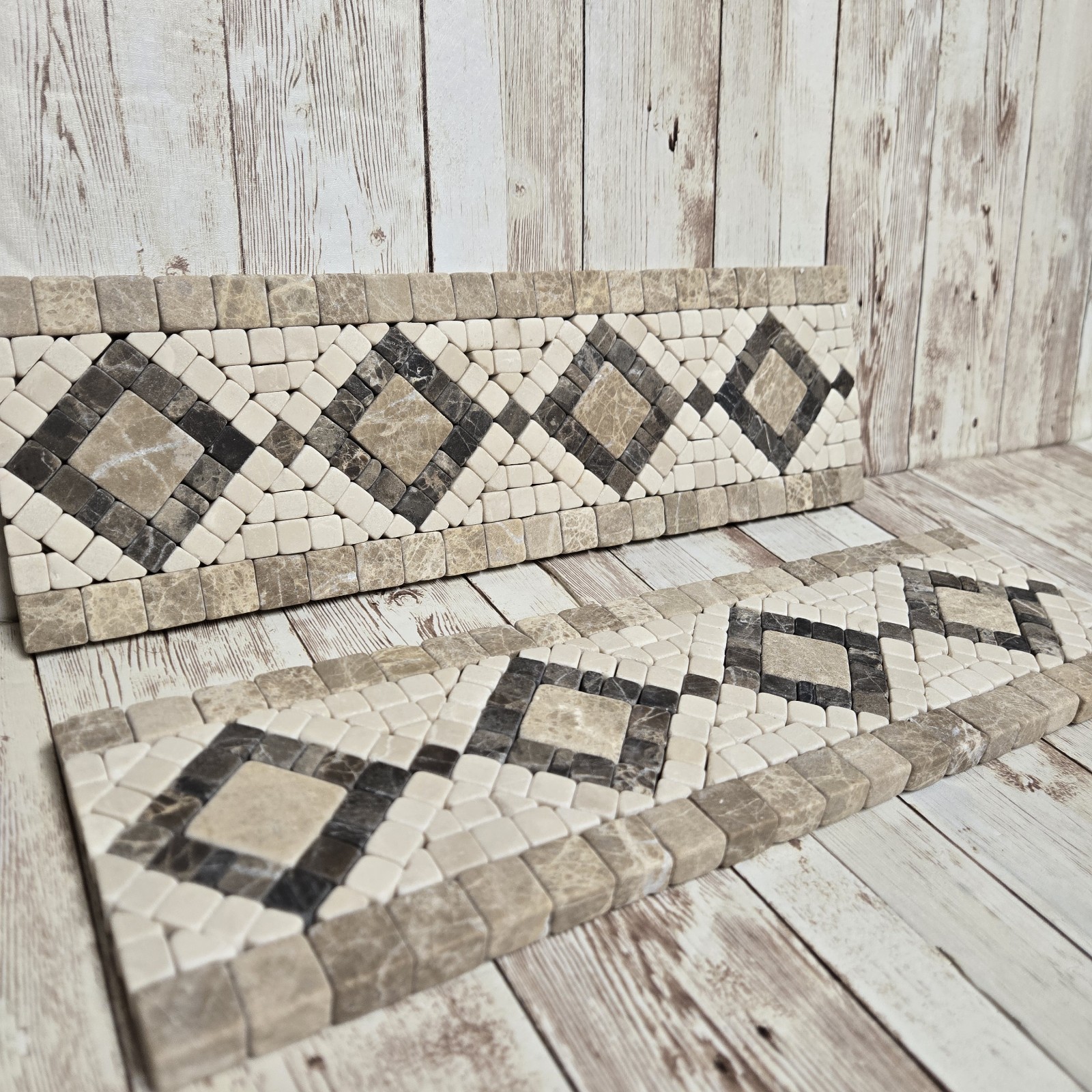 Travertine Mosaic Border Tile Trim Lot of 2 Diamond Pattern Mesh Back