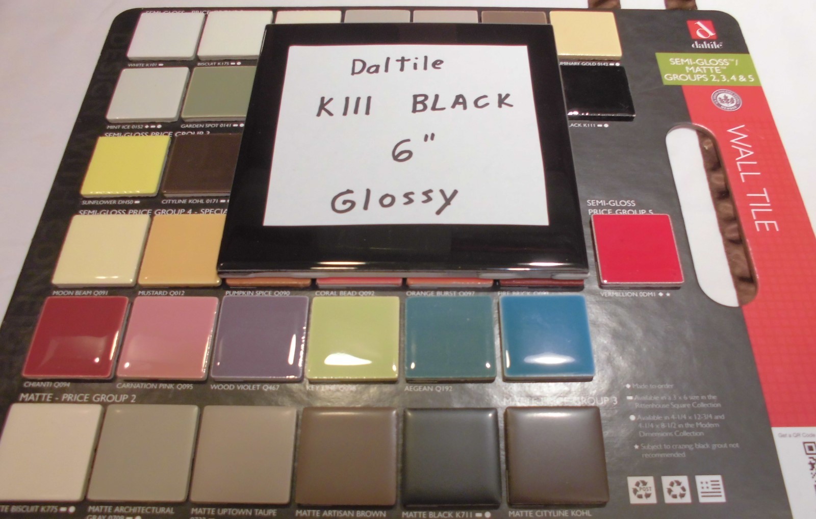 2 pcs. Glossy Ceramic Tiles *Kohler Black – #K111 Black* 6″ X 6″ by Daltile; NEW