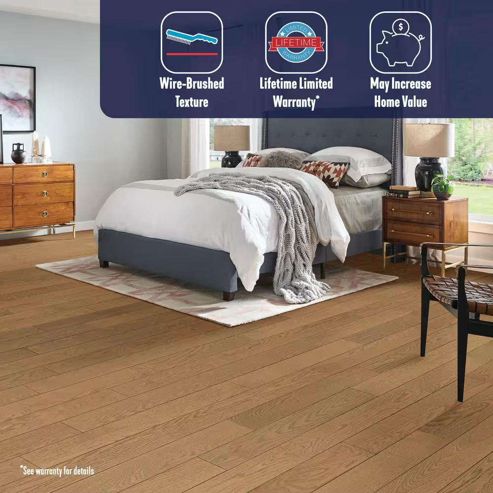 American Vintage Hazelnut Red Oak 3/4 In. T X 5 In. W Wire Brushed Solid Hardwoo