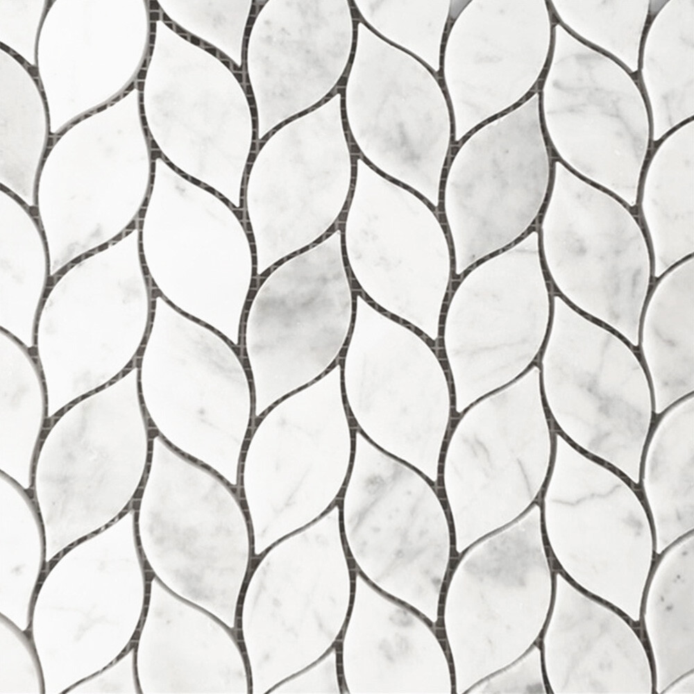 C9101XH Carrara Marble Leaf Waterjet Mosaic Tile White Carrera Venato Honed