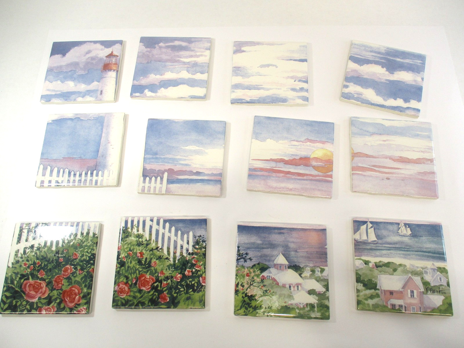 Vtg Ceramic 4.25″ Tile Mural Kitchen Backsplash Paul Brent OCEAN VIEW LIGHTHOUSE