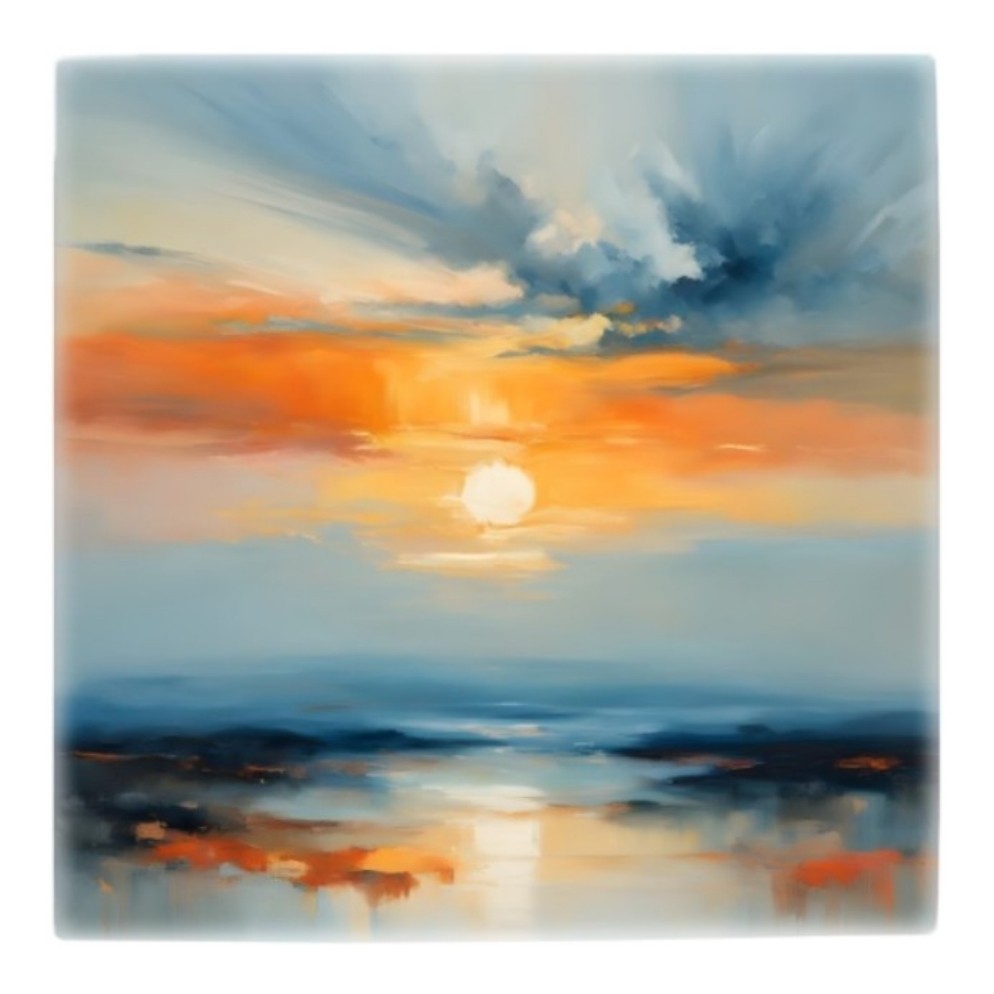Ceramic Tile Sunset Seascape painting 4.25×4.25, 6×6 or 8×8 inches Printed US
