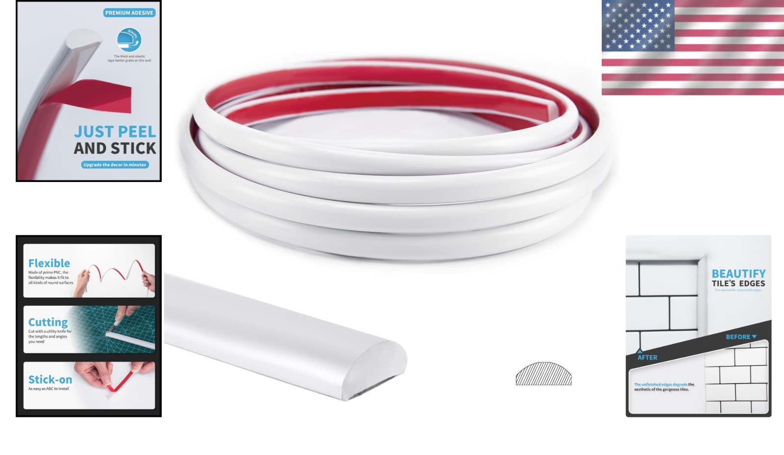Peel and Stick Trim for Backsplash Tile – White